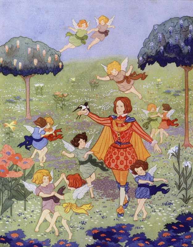 Illustration till The Happy Prince av Oscar Wilde (färg litho) av English School