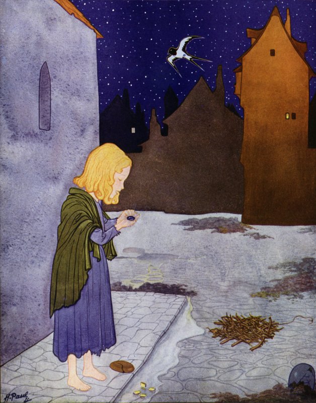 Illustration till The Happy Prince av Oscar Wilde (färglitografi) av English School