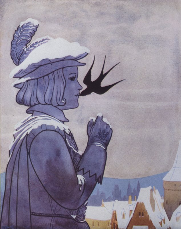 Illustration till The Happy Prince av Oscar Wilde (färglitografi) av English School