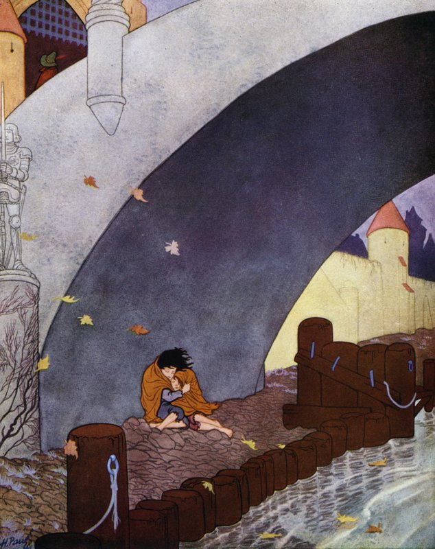 Illustration till The Happy Prince av Oscar Wilde (färglitografi) av English School