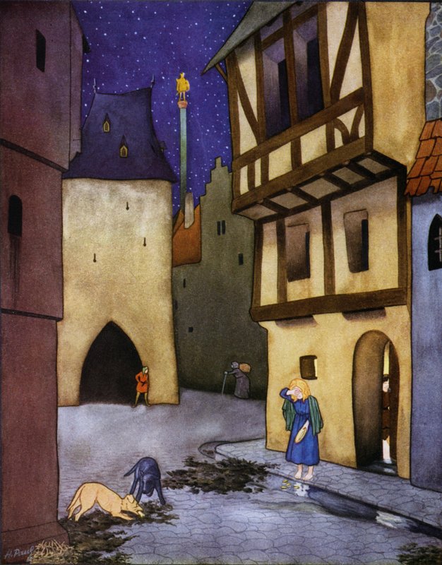 Illustration till The Happy Prince av Oscar Wilde (färglitografi) av English School