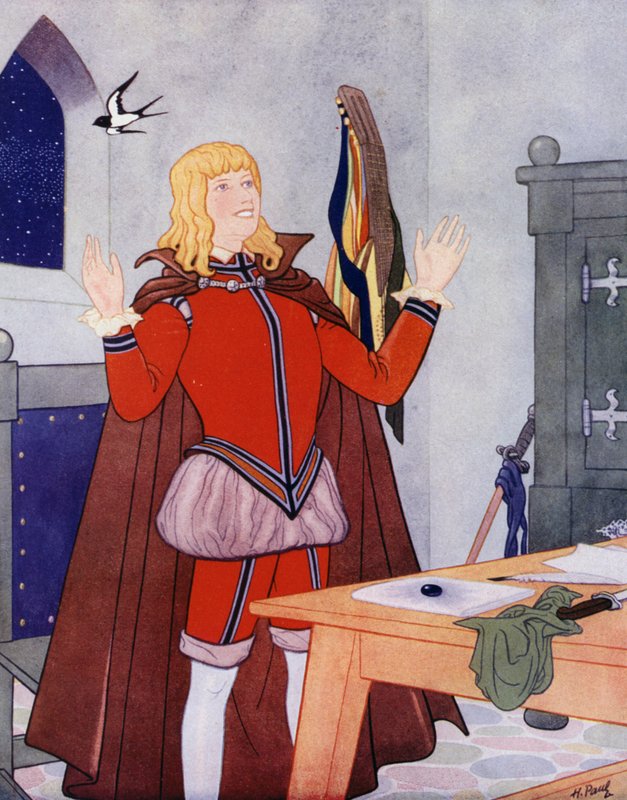Illustration till The Happy Prince av Oscar Wilde (färglitografi) av English School