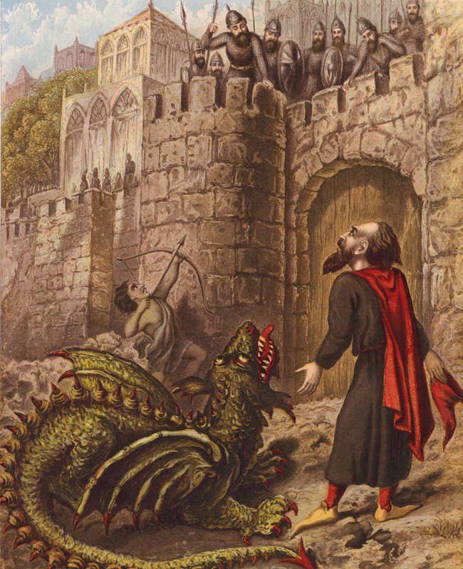 Illustration till Det heliga kriget av John Bunyan (färglitografi) av English School
