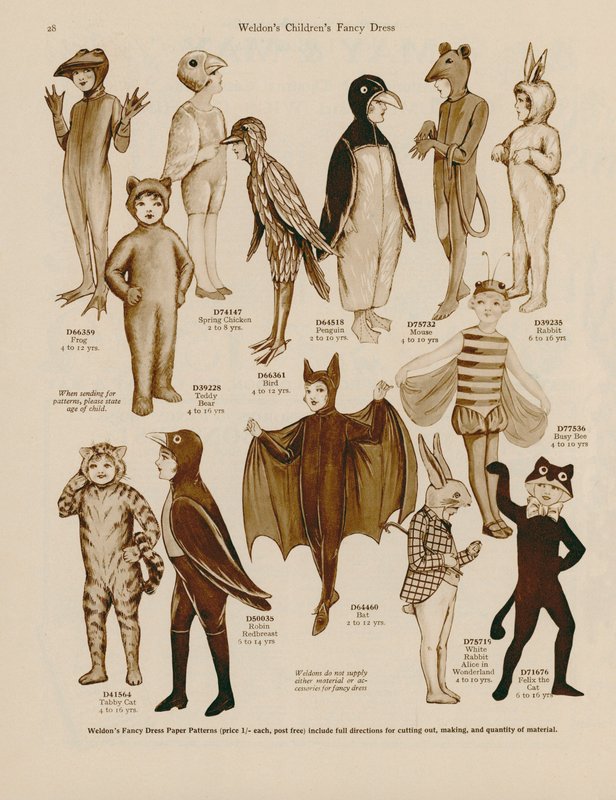 Illustration för Weldons katalog över maskeradkläder för barn av English School
