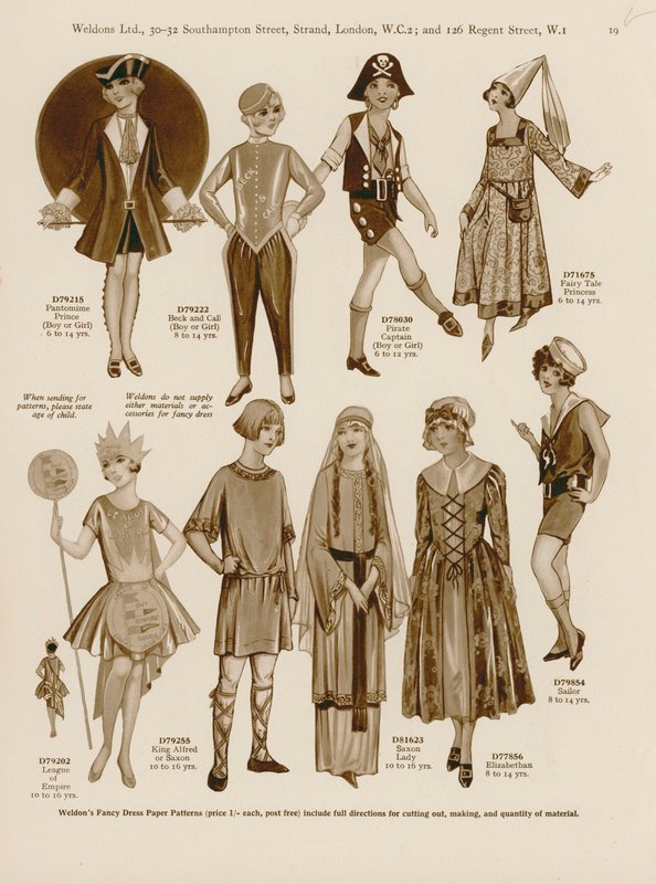 Illustration för Weldons katalog över maskeradkläder för barn av English School