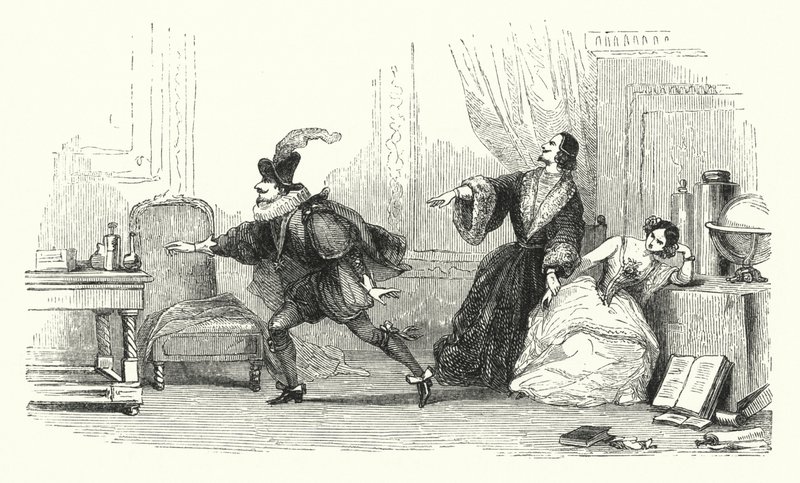 Illustration till baletten Le Diable boiteux, eller Djävulen på två pinnar (gravyr) av English School