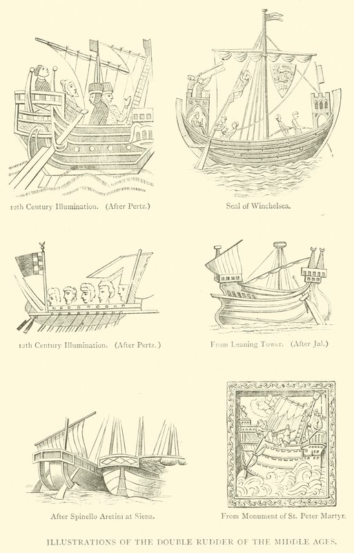 Illustrationer av medeltidens dubbelroder (gravyr) av English School