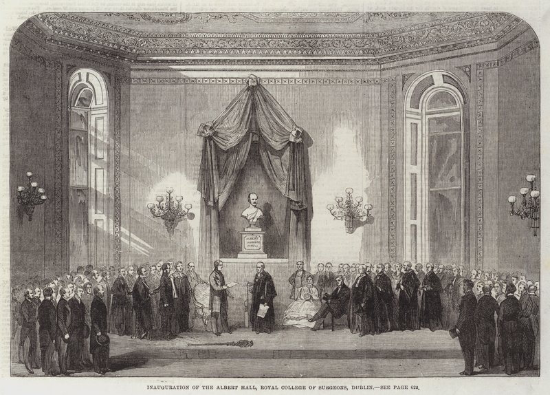 Invigning av Albert Hall, Royal College of Surgeons, Dublin (gravyr) av English School