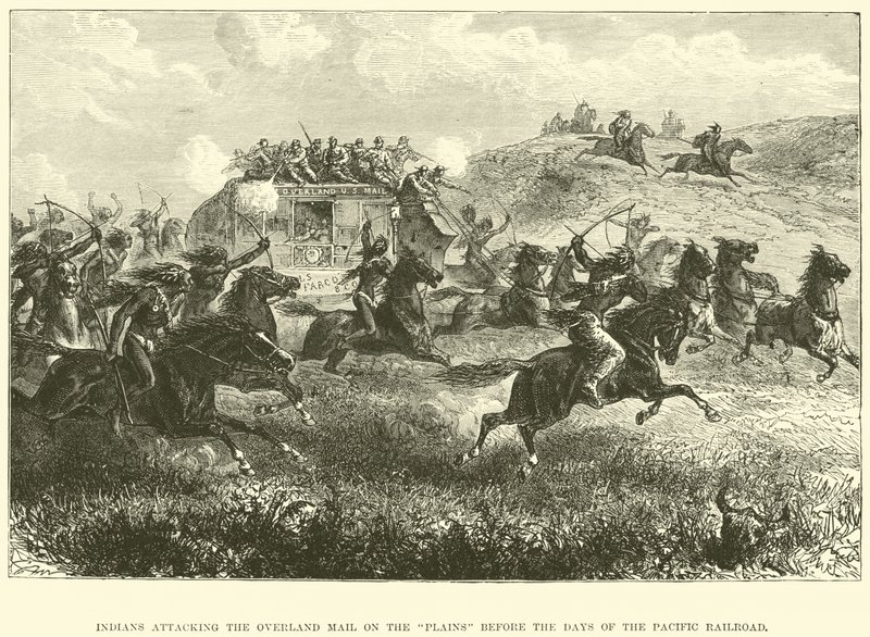 Indianer attackerade Overland Mail på slätterna före Pacific Railroads dagar av English School