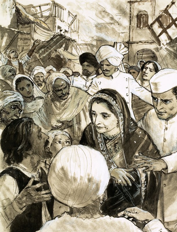 Indira Gandhi i staden Ahmadabad under upploppen av English School