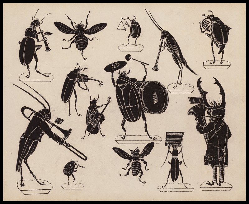 Insekter som spelar musikinstrument (litho) av English School