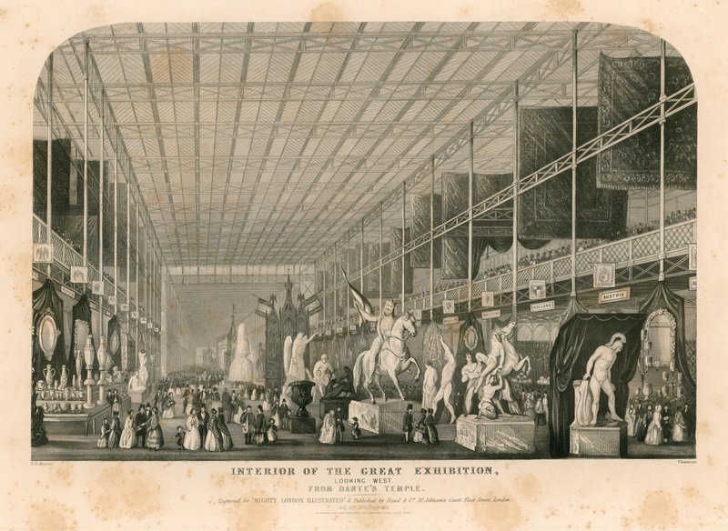Interiör som ser västerut från Dantes Temple, Great Exhibition, 1851 av English School