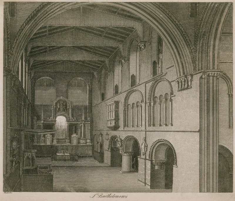 Interiör av kyrkan St Bartholomew den store av English School