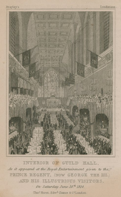 Interiören i Guildhall, London, som den såg ut på Royal Entertainment som gavs till Prince Regent av English School