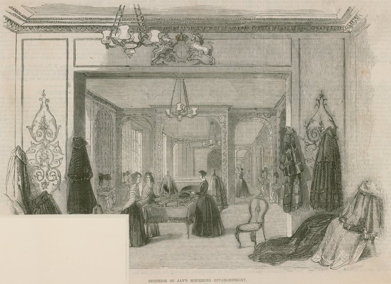 Interiör av Jays Mourning Establishment, Regent Street, London av English School