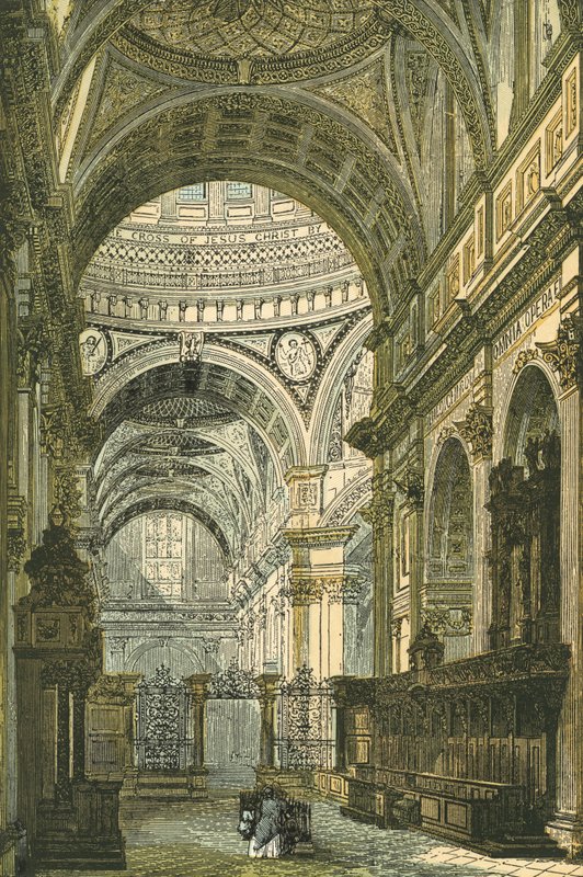 Interiör av St Pauls Cathedral, London av English School