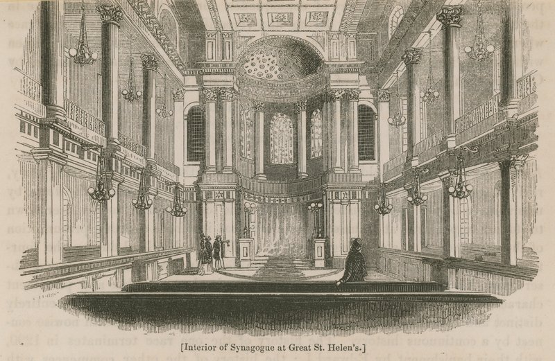 Interiör av synagogan på Great St Helens, London av English School