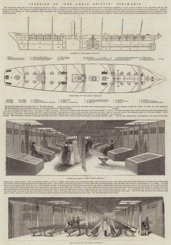 Interiör av "The Great Britain" Steam-Ship (gravyr) av English School