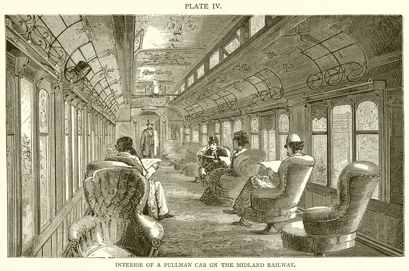 Interiör av en Pullman Car på Midland Railway av English School