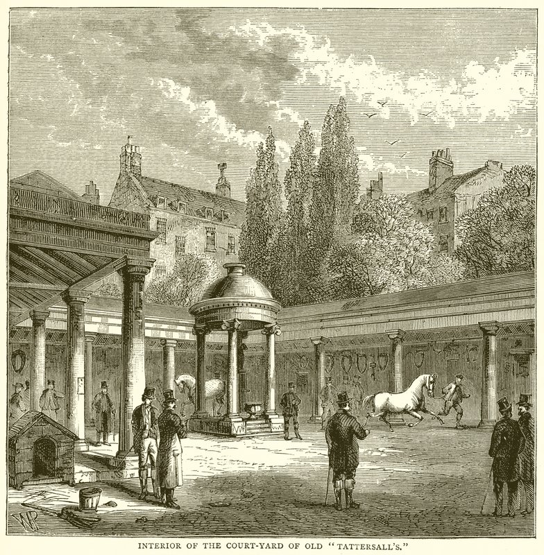 Interiör av Court-Yard of Old Tattersalls av English School