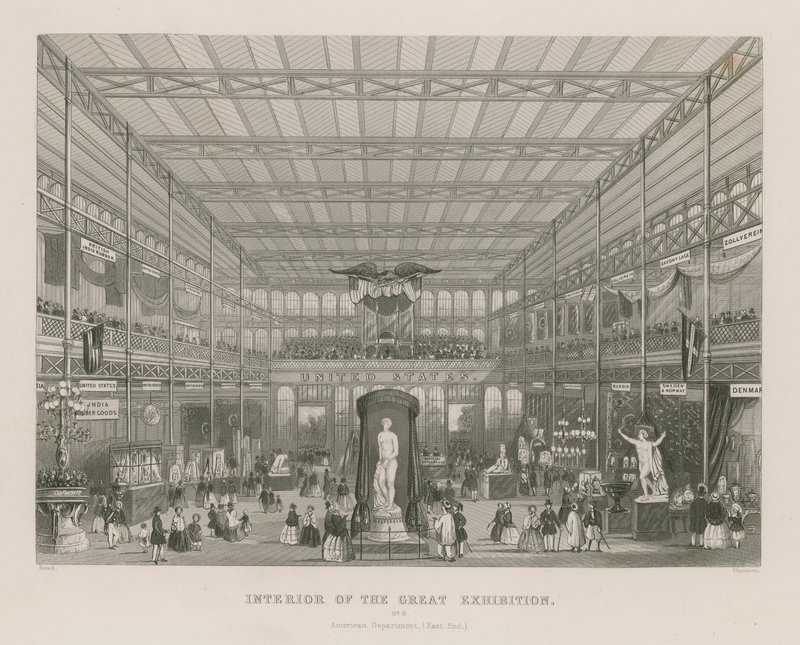 Interiör av den stora utställningen, 1851, American Department (East End) av English School