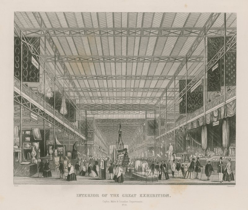 Interiör av den stora utställningen, 1851, Ceylon, Malta och kanadensiska departement av English School