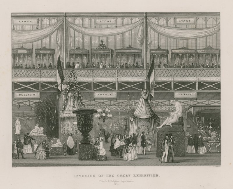Interiör av den stora utställningen, 1851, franska och belgiska avdelningen av English School