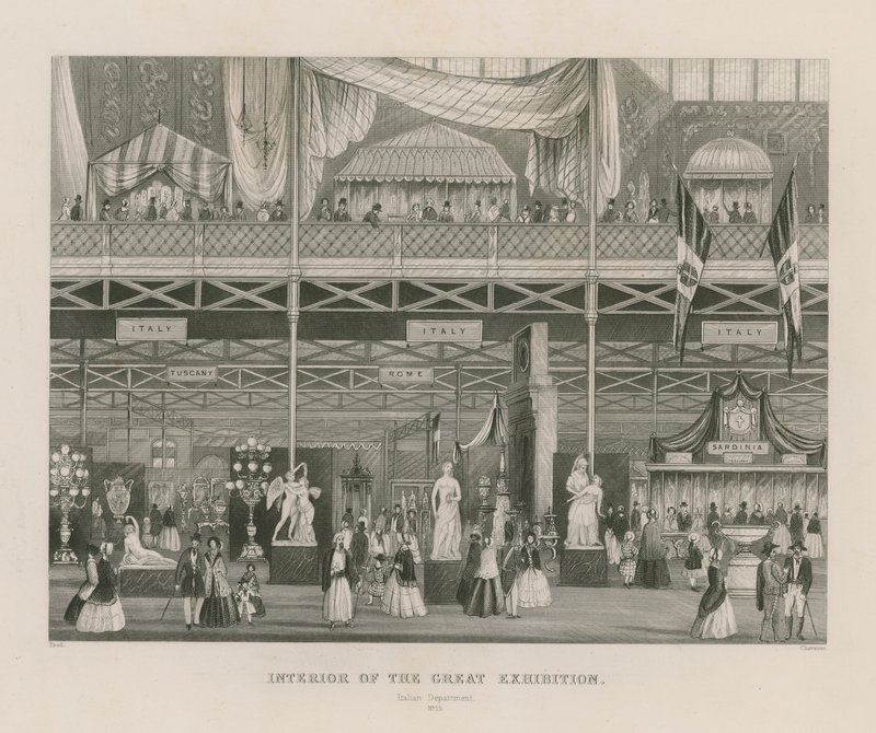 Interiör av den stora utställningen, 1851, italienska avdelningen av English School