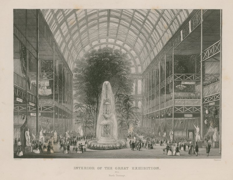 Interiör av den stora utställningen, 1851, norra tvärskeppet av English School