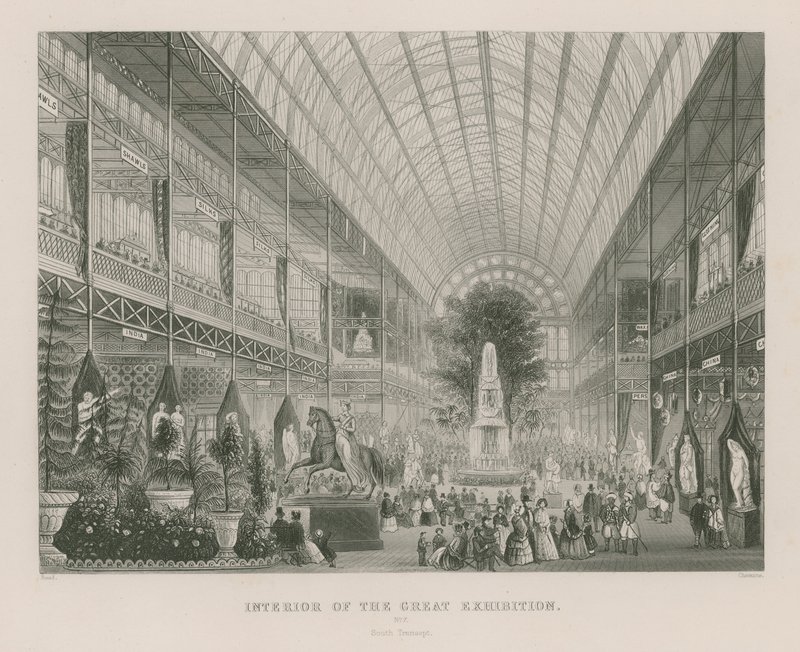 Interiör av den stora utställningen, 1851, södra tvärskeppet av English School