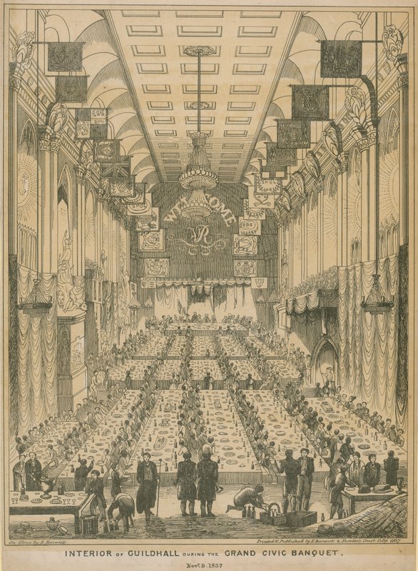 Inredningen av Guildhall under den stora medborgerliga banketten, 9 november 1837 av English School