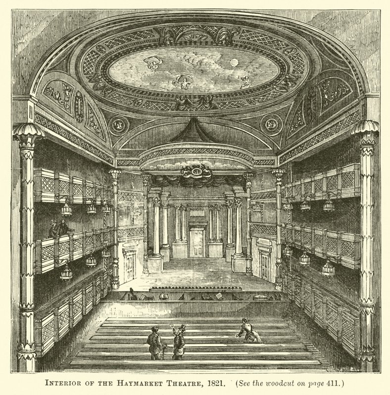 Interiör av Haymarket Theatre, 1821 av English School