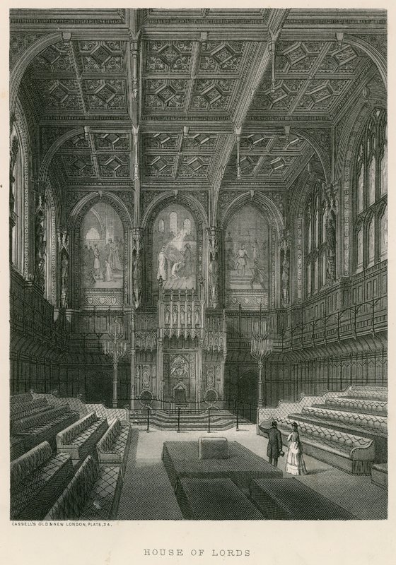 Interiör av House of Lords, Westminster, London av English School