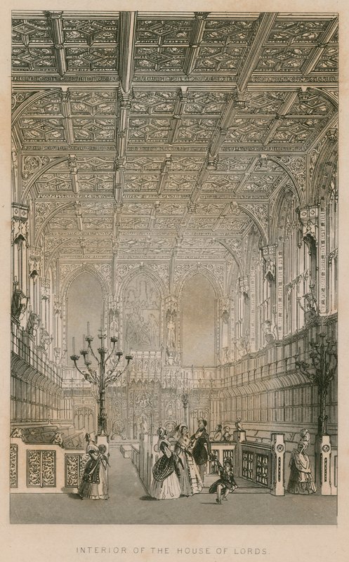 Interiör av House of Lords, Westminster, London av English School