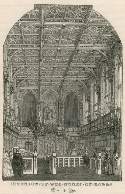 Interiör av House of Lords, Westminster, London, från baren av English School
