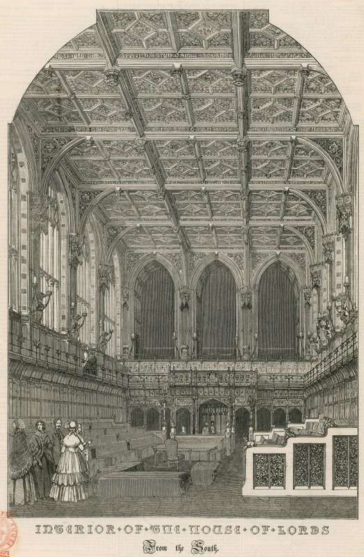 Interiör av House of Lords, Westminster, London, från söder av English School