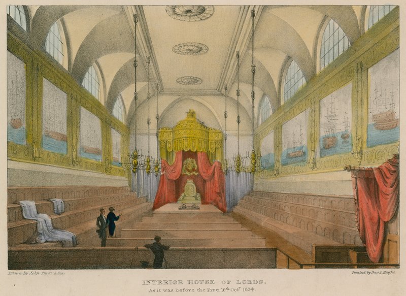 Interiör av House of Lords som det var före branden, 16 oktober 1834 av English School