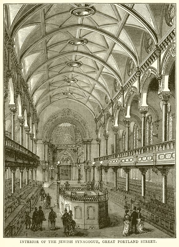 Interiör av den judiska synagogan, Great Portland Street av English School