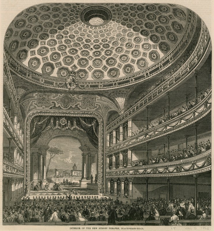 Interiör av New Surrey Theatre, Blackfriars Road, London av English School