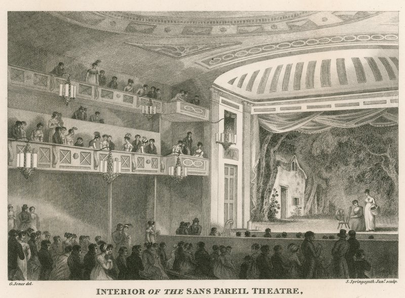Interiör av Sans Pareil Theatre (Adelphi Theatre), London av English School
