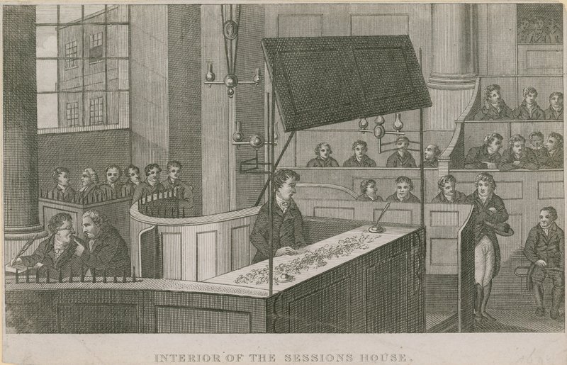 Interiör av Sessions House, Old Bailey av English School