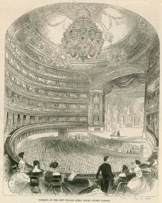 Interiör av det nya italienska operahuset, Covent Garden, London av English School