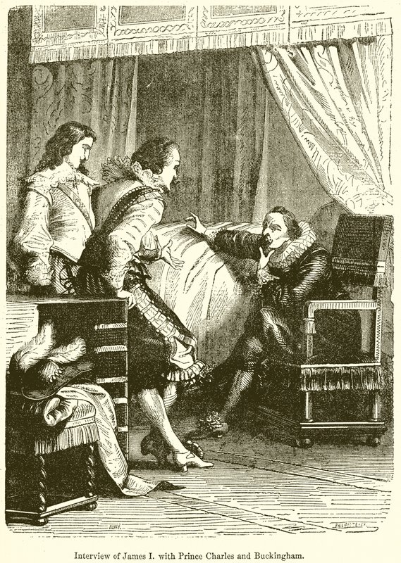 Intervju av James I. med prins Charles och Buckingham av English School