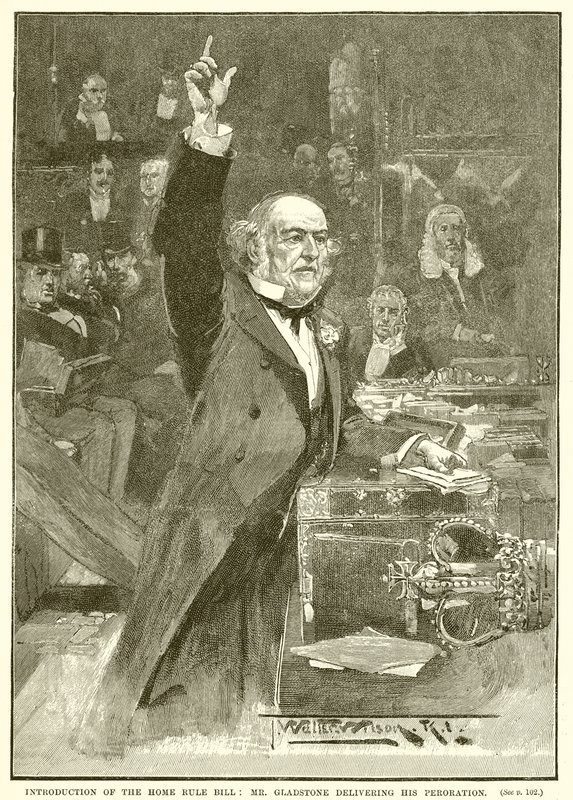 Introduktion av lagförslaget om hemmastyre: Mr. Gladstone levererar sin peroration av English School
