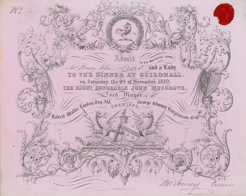 Inbjudan till en bankett i Guildhall, London, den 9 november 1850 av English School
