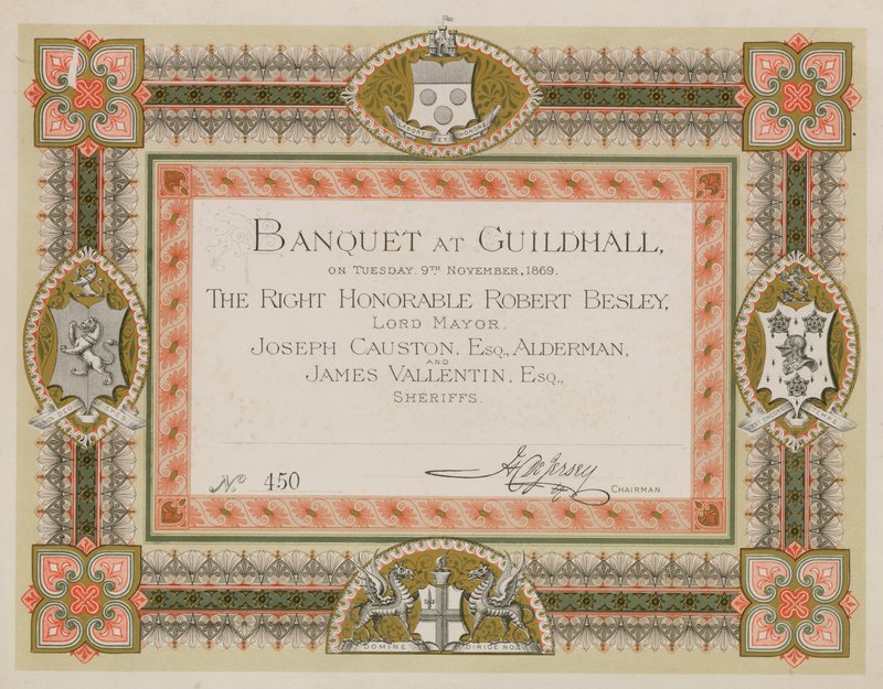 Inbjudan till en bankett i Guildhall, London, den 9 november 1869 av English School