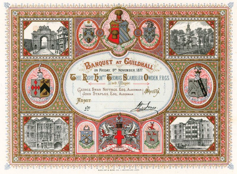 Inbjudan till en bankett i Guildhall, London, den 9 november 1877 av English School