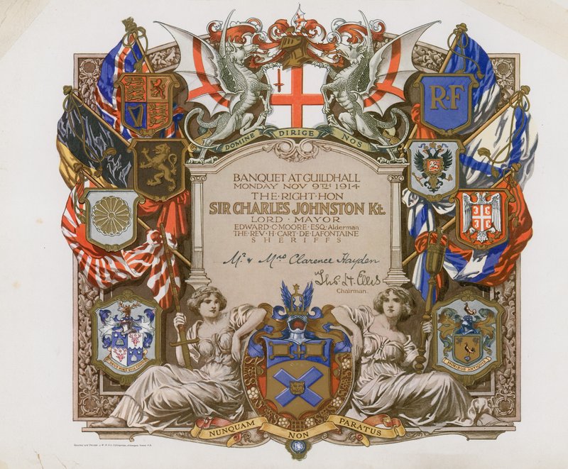 Inbjudan till en bankett i Guildhall, London, den 9 november 1914 av English School