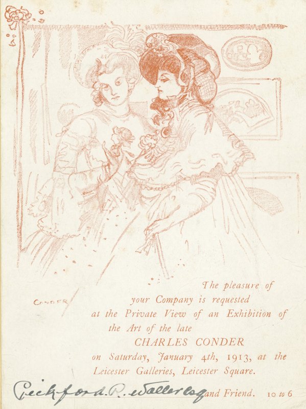 Inbjudan till en utställning med verk av Charles Conder av English School