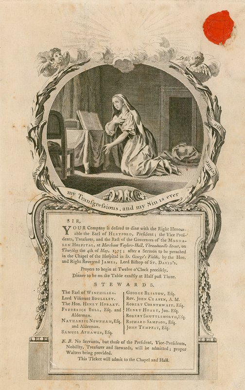 Inbjudan att äta middag med den höge ärade jarlen av Hertford den 4 maj 1775 av English School